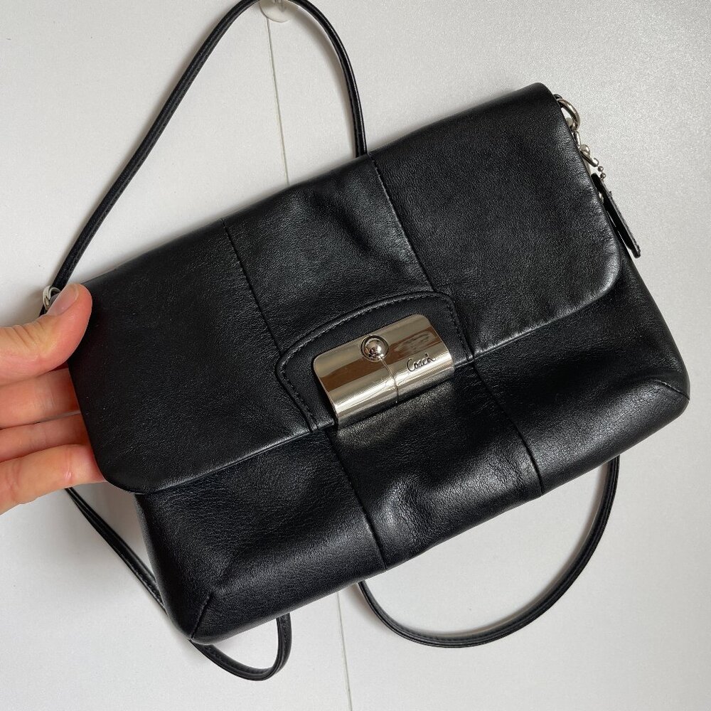 Coach Leather Crossbody Purse with Light Blue Silk Lining